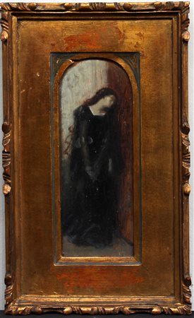 Ignoto "Figura femminile" olio su tavoletta (cm 24x8,5) Al retro: iscritto a...