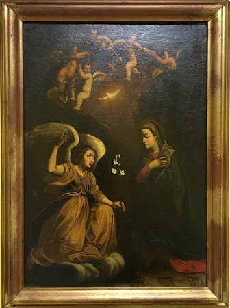 Scuola genovese sec. XVIII "Annunciazione" olio su tela (cm 65x45) in cornice...