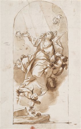 Artista del secolo XVIII "Assunzione della Vergine" penna e inchiostro bruno...