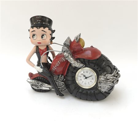 "Betty Boop in moto"Resina policroma e metallo con inserzione di orologio...