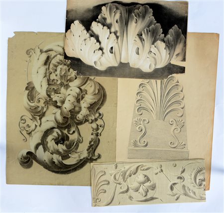 Scuola del secolo XIX "Quattro studi per ornamenti" di tecnica e misure...