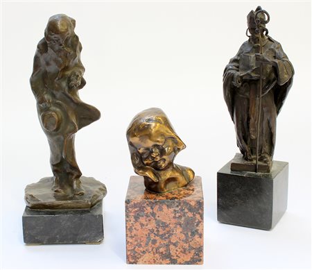 "L'elemosina" "S.Ambrogio" "Bimba" gruppo di tre sculture in bronzo (misure...