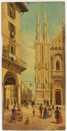 Firma indecifrata "Veduta di Piazza del Duomo con il Coperto dei Figini"...