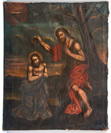 Scuola emiliana del secolo XVIII "Battesimo di Cristo" olio su tela (cm...