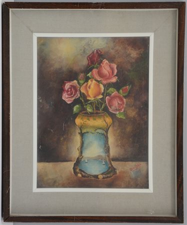 Ornaghi "Vaso con fiori" olio su tela (cm 40x30) firmato in basso a destra,...