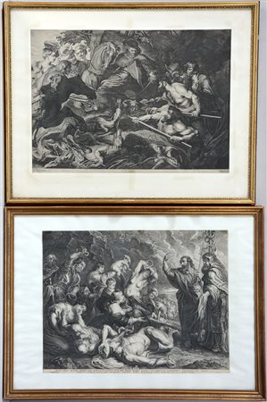 Due acqueforti da Rubens (max cm 46x65) misure differenti, in cornice (difetti)