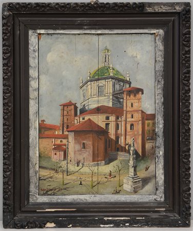 A. Barletta "Milano, Chiesa di San Celso" 1949, olio su compensato (cm 45x33)...