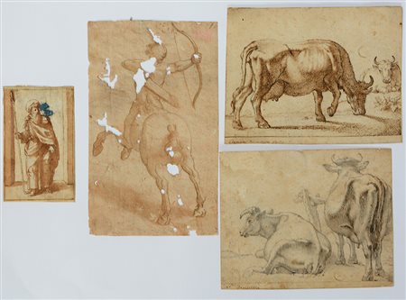Gruppo di quattro disegni:Arista del nord Europa del secolo XVII, due disegni...