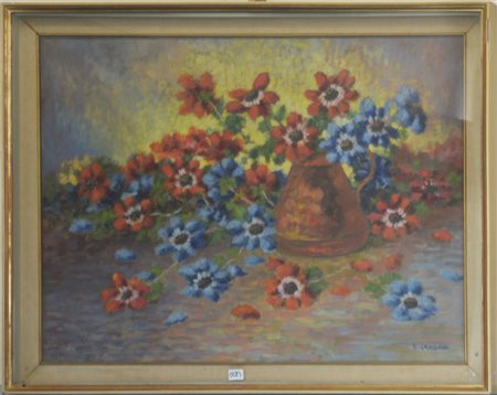 Alfio Paolo Graziani (Roncoferraro 1900 - Gavirate 1981)"Vaso con fiori" olio...
