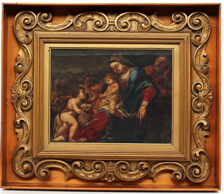 Scuola genovese del secolo XVII, "Sacra famiglia con San Giovannino" olio su...