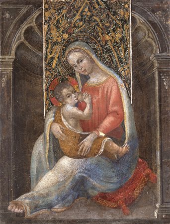 Ignoto, antico dipinto "Madonna con il Bambino'' olio su tavola (cm 38x30)...