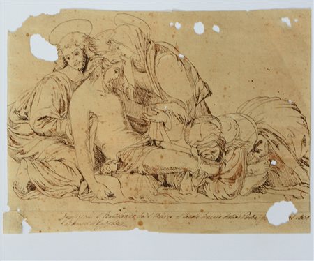 Artista del secolo XVII "Deposizione di Cristo" penna e inchiostro bruno su...