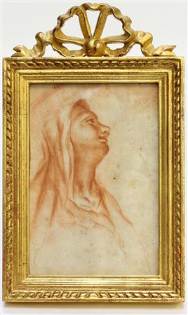 Scuola del secolo XVIII "Madonna" sanguigna su carta (mm 165x115) In cornice...