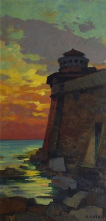 Renato Natali (Livorno, 1883 - 1979) Vecchio lazzaretto Olio su masonite, cm....