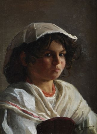 Michele Cammarano (Napoli, 1835 - 1920) Ritratto di bambina Olio su tela, cm....