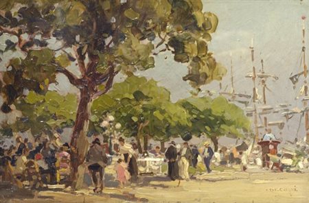 Nicolas De Corsi (Odessa, 1882 - Napoli, 1956) Scampagnata Olio su cartone,...