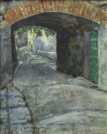 Adolfo Tommasi (Livorno, 1851 - 1933) Via del Borgo Olio su cartone, cm....