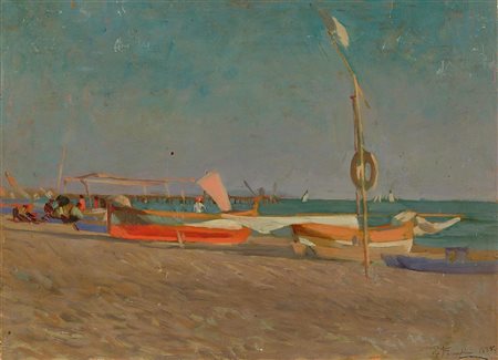 Ruggero Focardi (Firenze, 1862 - Quercianella, 1934) La spiaggia del Forte...