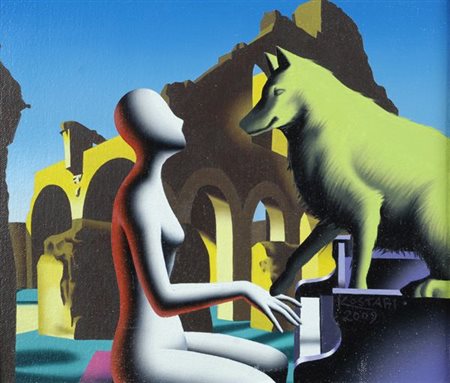 Mark Kostabi (Los Angeles, 1960) Love among the ruins, 2009 Acrilico su tela,...