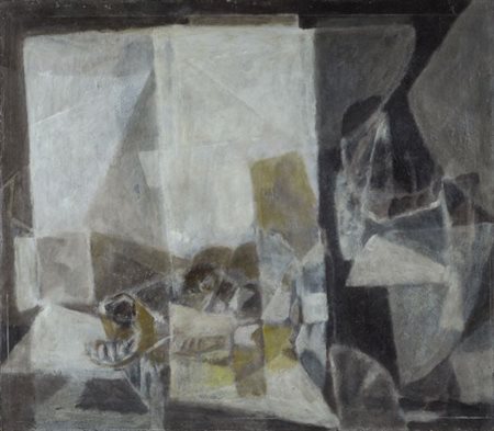 Piero Sadun (Siena, 1919 - 1960) Composizione Olio su tela, cm. 65x75 Firma...