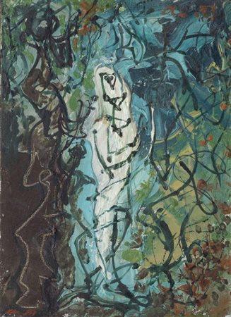 André Masson (Balagny, 1896 - Parigi, 1987) La dame blanche, 1961 Olio su...