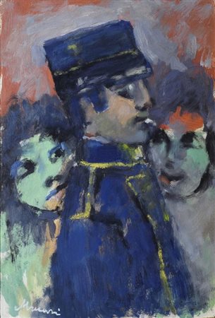 Mino Maccari (Siena, 1898 - Roma, 1989) Militare e ragazze, 1971 Olio su...