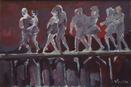 Mino Maccari (Siena, 1898 - Roma, 1989) Coppie danzanti, (1963) Olio su tela,...