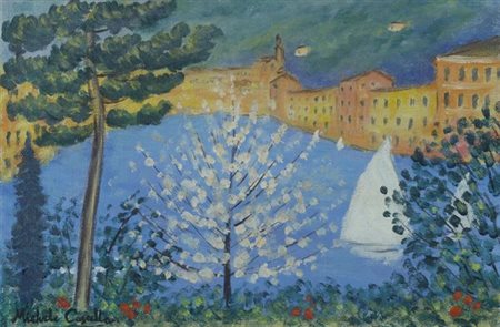 Michele Cascella (Ortona, 1892 - Milano, 1989) Portofino Olio su tela, cm....