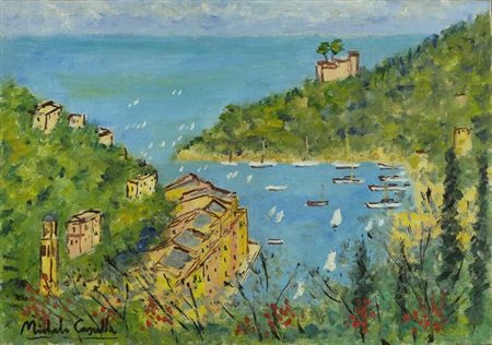 Michele Cascella (Ortona, 1892 - Milano, 1989) Portofino: la Baia Olio su...