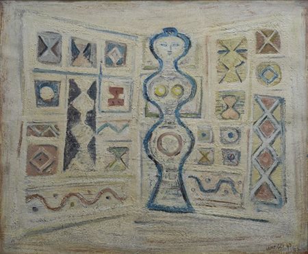 Massimo Campigli (Berlino, 1895 - St. Tropez, 1971) La scacchiera, 1963 Olio...