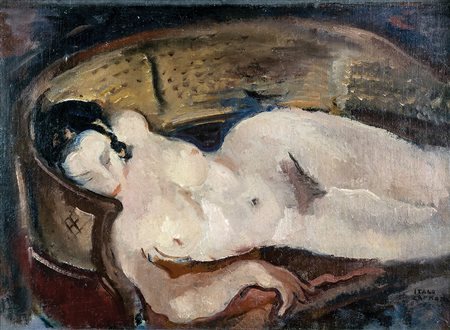 ITALO CREMONA Nudo sul divano, 1931 Olio su tela, 45 x 63 cm Firma e data in...