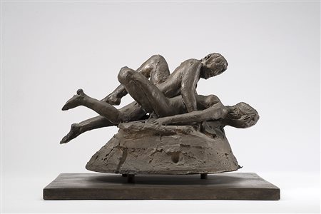 Giacomo Manzù (Bergamo 1908 - Ardea 1991)"Amanti" scultura in bronzocm...