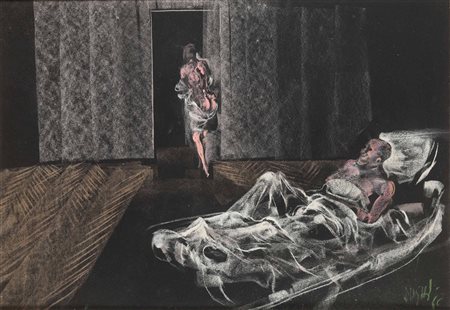 Alberto Sughi (1928-2012), Figure in un interno, 1966 pastelli, gessetti e...