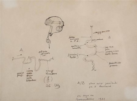 Gianfranco Baruchello (1924), Due corsi possibili, 1982 matita su carta, cm...