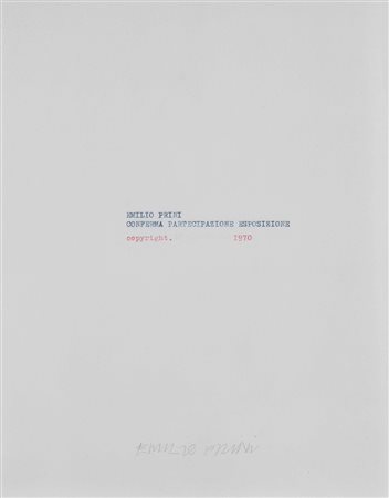 Emilio Prini (1943-2016), Conferma partecipazione esposizione, 1970...