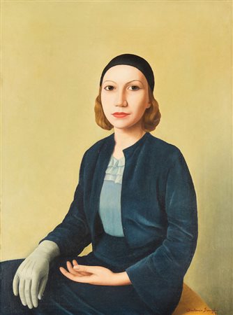 Antonio Donghi (1897-1963), Abito azzurro, 1933 olio su tela, cm 50x37,5...