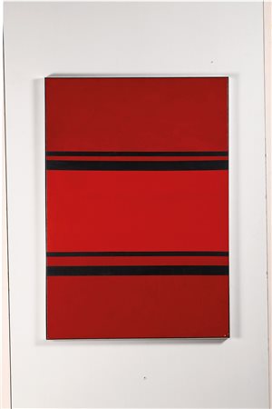 Rocco Borella (1920-1994), Rosso Arancio, 1964 olio su tela e nastri, cm...