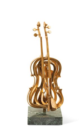 Fernandez Arman (1928-2005), Violini, 1993 bronzo dorato, cm 57x23 base in...