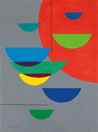 Luigi Veronesi (1908-1998), Composizione, 1995 acrilico su carta, cm 75x56...