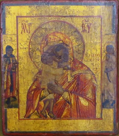 ICONA, Icona raff. "Madonna della tenerezza" - cm 19 x 16.5 - Russia XIX sec.