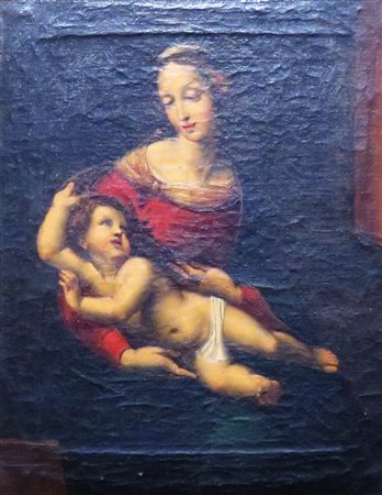 DIPINTO, Dipinto olio su tela raff. "Madonna con bambino" - cm 22 x 28 -...