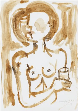 GIUSEPPE MIGNECO (1908-1997)Figura, 1971Gouache su carta cm 45x32Firma e...