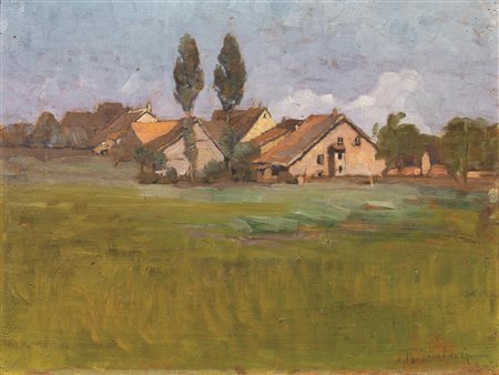 Raffaele De Grada (Milano 1885 - 1957) PAESAGGIO SVIZZERO olio su compensato,...