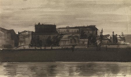 Pietro Annigoni (Milano 1910 - Firenze 1988) LUNGARNO china e gouache su...