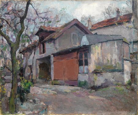 Arnold Lakhovsky (Chernobyl 1880 - New York 1937) PAESAGGIO CAMPESTRE olio su...