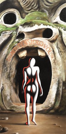 Mark Kostabi (Los Angels 1960) INCHOATE ENTRANCES OF THE SNARLING BEAST olio...