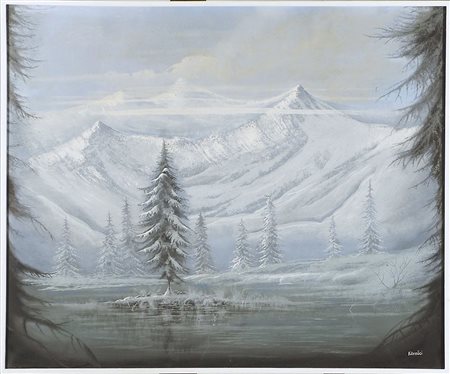 Pittore del '900 "Paesaggio innevato" cm. 50x60 - olio su tela Firmato b. a d.