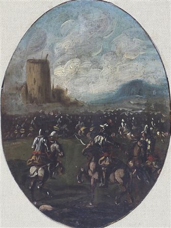 Maestro del XIX secolo "Battaglia" cm. 21x16 - olio su tavola Prov.:...