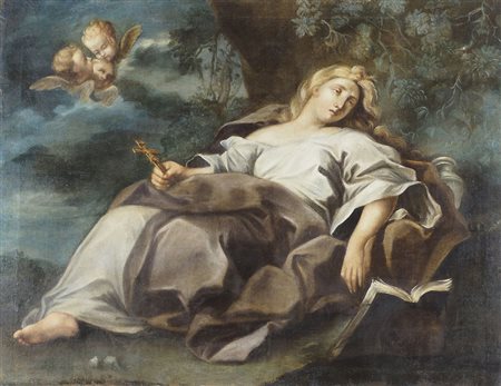 Maestro del XVIII secolo "Maddalena penitente" cm. 64x82 - olio su tela foderata