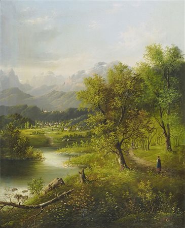 Pittore del XIX secolo "Paesaggio austriaco" cm. 60x47 - olio su tela